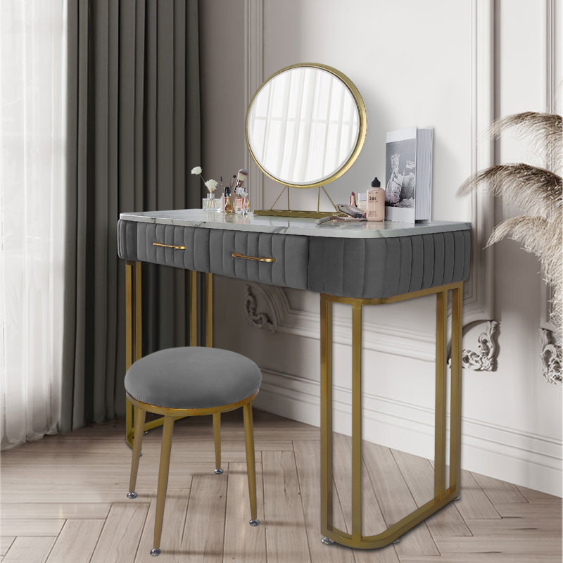 Everly Quinn Vandoren Vanity Set with Stool and Mirror Wayfair